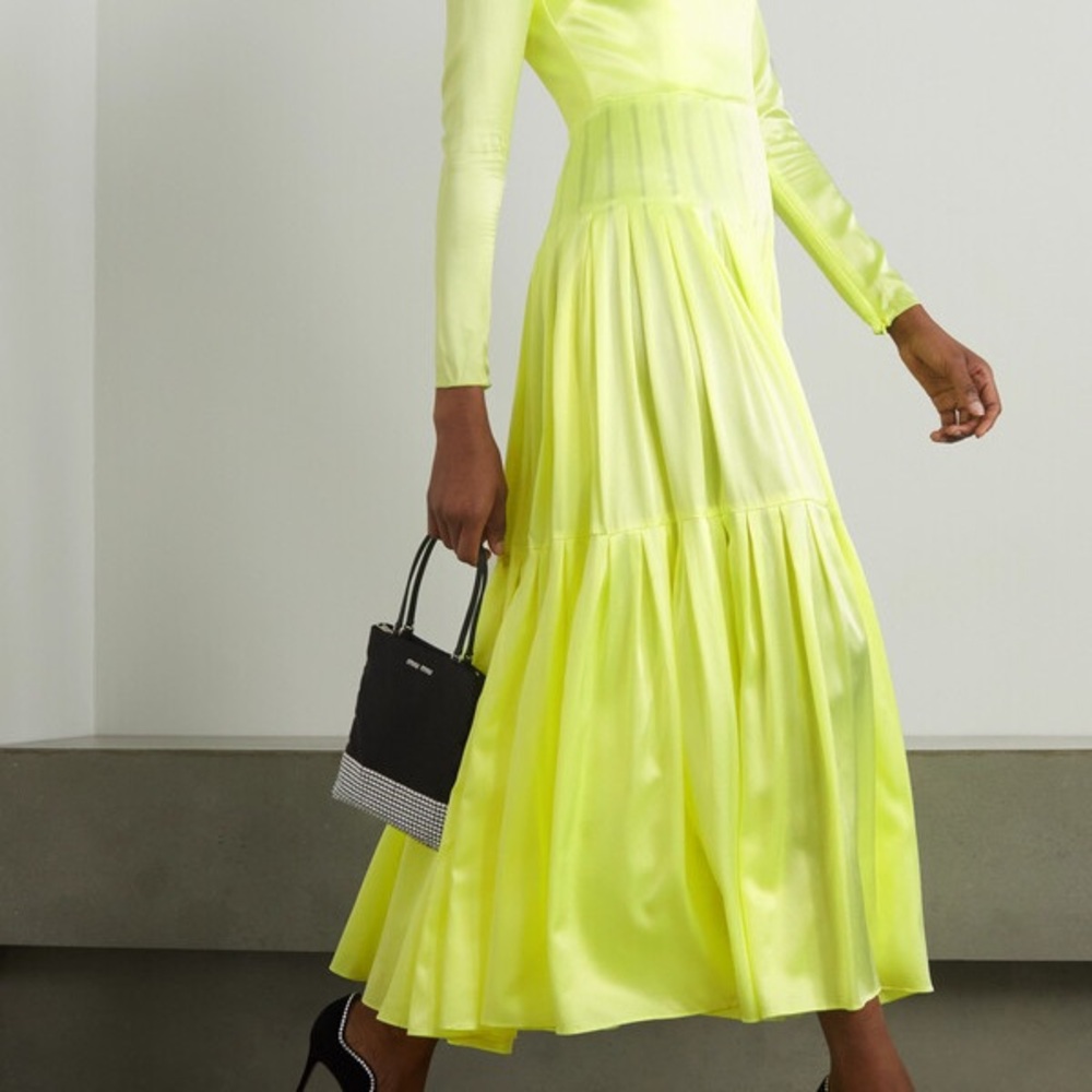Alex Perry Yellow and Green Tiered Long Sleeve Sundress